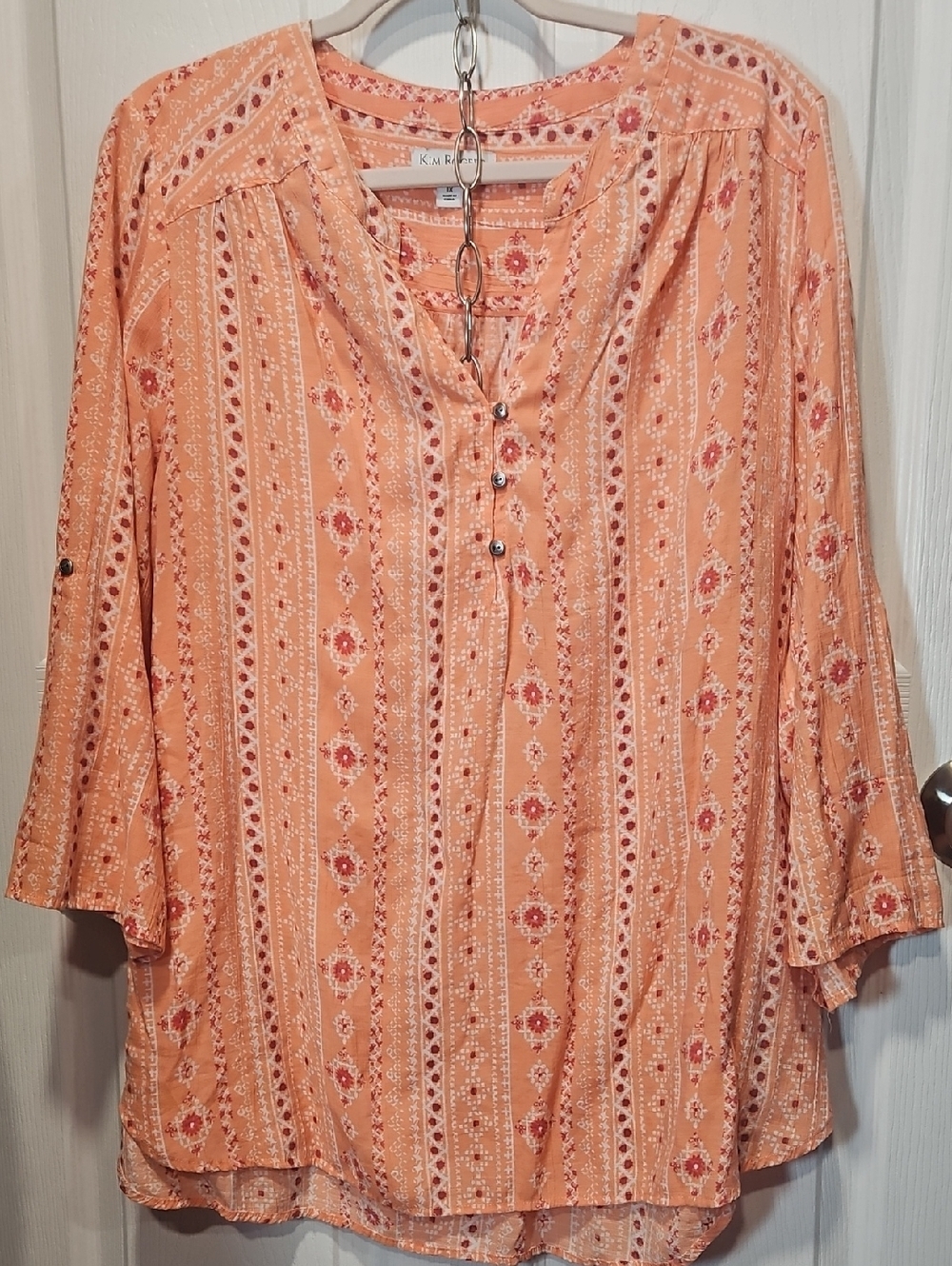 Kim Rogers Peach Western Stripe  Tunic